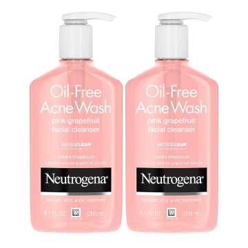 Neutrogena Oil-Free Pink Grapefruit Pore Cleansing Acne Wash and Daily Liquid Facial Cleanser with 2% Salicylic Acid Acne Medicine and Vitamin C, Twin Pack, 2 x 9.1 fl. oz