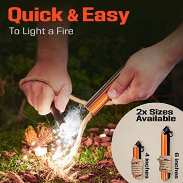 Fire Starter Survival Tool - All-in-One Patented Flint and Steel Fire Starter Kit - Ferro Rod Fire Starter with 36" Waterproof Tinder Wick Rope and Steel Fire Striker | Prepared4X