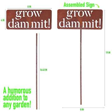 Island Genius Grow Dammit Funny Garden Sign, Unique Outside Gardening Decor Outdoor, Flower Vegetable Garden Accessories, Fun Gardening Gifts for Women Men Mom Gardener Who Love Plants, Alloy Steel