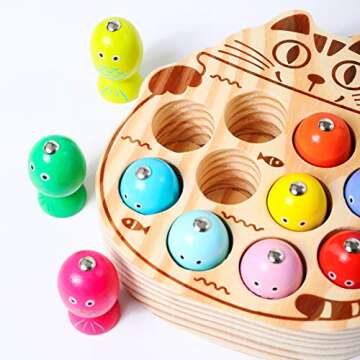 kidus Montessori Magnetic Wooden Fishing Game for Toddlers 1-3 Years Old,Fine Motor Skills Early Learning Eyes Hands Cooperation Toy for Boys & Girls Great Birthday Gift