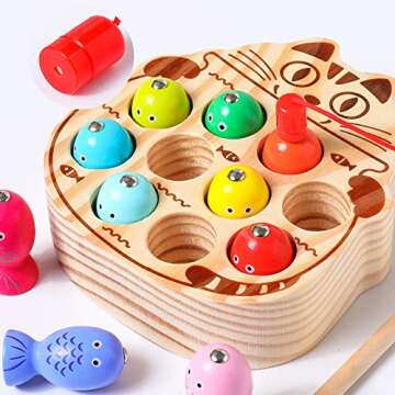 kidus Montessori Magnetic Wooden Fishing Game for Toddlers 1-3 Years Old,Fine Motor Skills Early Learning Eyes Hands Cooperation Toy for Boys & Girls Great Birthday Gift