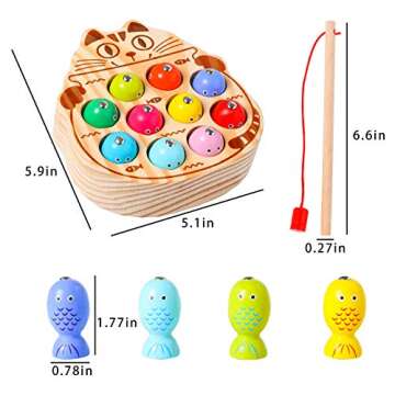 kidus Montessori Magnetic Wooden Fishing Game for Toddlers 1-3 Years Old,Fine Motor Skills Early Learning Eyes Hands Cooperation Toy for Boys & Girls Great Birthday Gift