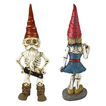 EJWCIG Zombie Gnome Skeleton Figurines Statue,Garden Gnomes Outdoor Funny Female Male Couple Halloween Horror Gnomes Ornaments (Man an Women)