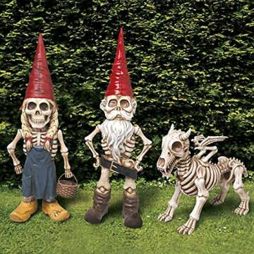 EJWCIG Zombie Gnome Skeleton Figurines Statue,Garden Gnomes Outdoor Funny Female Male Couple Halloween Horror Gnomes Ornaments (Man an Women)