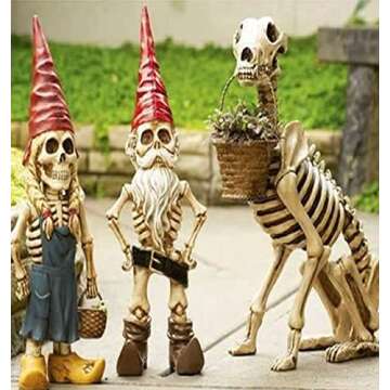 EJWCIG Zombie Gnome Skeleton Figurines Statue,Garden Gnomes Outdoor Funny Female Male Couple Halloween Horror Gnomes Ornaments (Man an Women)