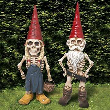 EJWCIG Zombie Gnome Skeleton Figurines Statue,Garden Gnomes Outdoor Funny Female Male Couple Halloween Horror Gnomes Ornaments (Man an Women)