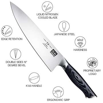 SHAN ZU 8 inch Japanese Chef Knife, Chefs Knife Kitchen Knives, Japanese Super Steel Sharp Chef's Knives with K133 Ergonomic Handle, Black Tortoise Genbu Series