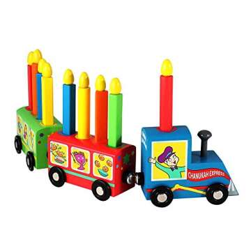 Hanukkah Educational Kiddie Train Menorah - Includes 9 Wooden Candles - Fun Color and Shape Challenge Chanukah by Zion Judaica