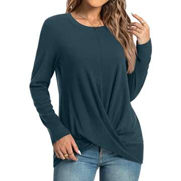 HOTGIFT Winter Womens Tops Long Sleeve Casual Tunic Loose Comfy Tee Crewneck TShirts Grey Blue Medium