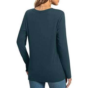 HOTGIFT Winter Womens Tops Long Sleeve Casual Tunic Loose Comfy Tee Crewneck TShirts Grey Blue Medium