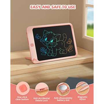 LCD Writing Tablet 10 Inch, Toys for 3 4 5 6 7 8 9 10 Year Old Boys Girls, Colorful Doodle Board Drawing Tablet, Gift for Boys Toddlers Age 3-12 Years, Memo Board, Drawing Pads with Lanyard (Pink)