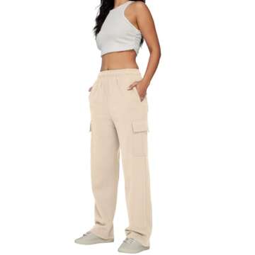 AUTOMET Womens Cargo Sweatpants Baggy Fleece High Waisted Joggers Sweat Pants Athletic Drawstring Casual Wide Leg Loose Fit Fall Pants with Pockets 2024 Apricot XS