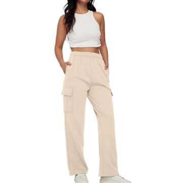 AUTOMET Womens Cargo Sweatpants Baggy Fleece High Waisted Joggers Sweat Pants Athletic Drawstring Casual Wide Leg Loose Fit Fall Pants with Pockets 2024 Apricot XS