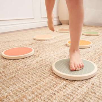 ZICOTO Fun Wooden Stepping Stones for Kids - Perfect Toddler Indoor Activity to Improve Balance and Coordination Skills - Safe Non-Slip Obstacle Course and Sensory Toy Set of 6 for Ages 1-3, 3-4