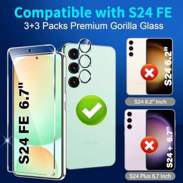 Firstnow 3 Pack Glass Screen & Camera Lens Protectors for Galaxy S24 FE