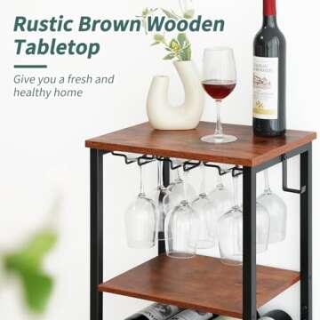 Yoobure Wine Rack Freestanding Floor with Glass Holder Wine Racks for Floor 12 Bottles Wine Bar Rack, Wine Holder Stand with Wood Tabletop 3-Tier Wine Table with Rack for Home Bar Kitchen Living Room