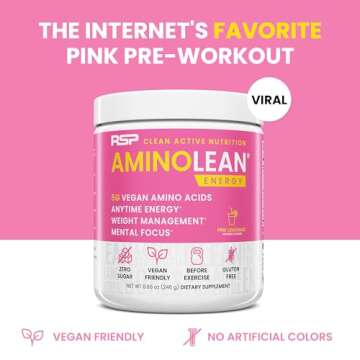 RSP NUTRITION AminoLean Pre Workout Powder, Amino Energy & Weight Management with Vegan BCAA Amino Acids, Natural Caffeine, Preworkout Boost for Men & Women, 30 Serv, Pink Lemonade…