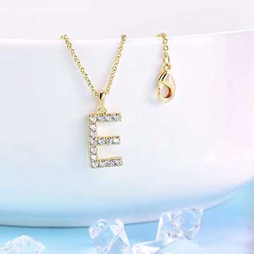 Gold Plated E Initial Pendant Necklace for Women