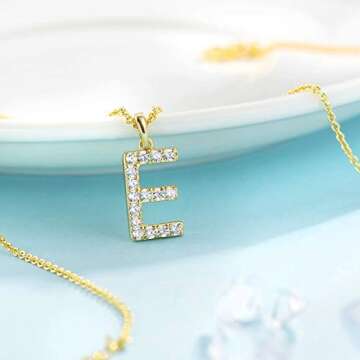 Gold Plated E Initial Pendant Necklace for Women