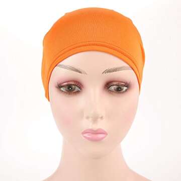 Muslim Women Flower Elastic Turban Beanie Head Scarf wrap Chemo Cap hat for Cancer Patient (Orange)