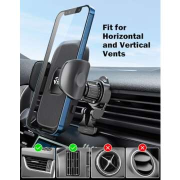 JOYTUTUS Phone Holder for Car Vent [Military-Grade Hook Clip] Vent Phone Mount for Car [Thick Cases Friendly] Air Vent Phone Holder for Car Cell Phone Holder for iPhone Samsung All Smartphones