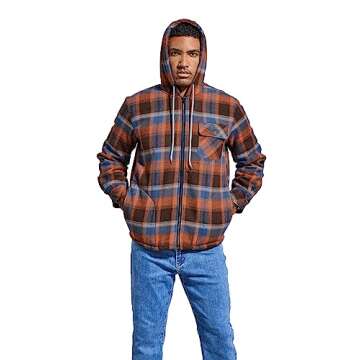 Elesuit Men's Full-Zip Fleece Hoodie All-Cotton Soft Sherpa Lined Flannel Shirts Jacket for men Orange Small