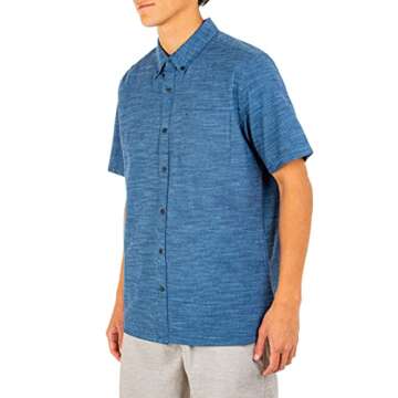 Hurley Men's One and Only Textured Short Sleeve Button Up, obsidian, L