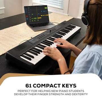 Alesis Melody 61 Keyboard Piano for Beginners with 61 Keys, Speakers, Stand, Bench, Headphones, Tablet/Sheet Music Stand, 300 Sounds and Music Lessons