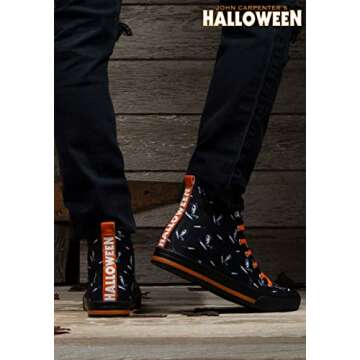 Fun Costumes Halloween Adult Michael Myers High Top Shoes | Michael Myers Horror Movie Lace Up Sneakers with All Over Print