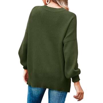 Imily Bela Womens Oversized Tunic Sweaters Fall Slouchy Long Sleeve Ribbed Knit Side Slit Pullover Jumper Tops Army Green