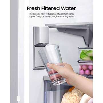 SAMSUNG Genuine Filter for Refrigerator Water and Ice, Carbon Block Filtration, Reduces 99% of Harmful Contaminants for Clean, Clear Drinking Water, 6-Month Life, HAF-QIN/EXP, 1 Pack