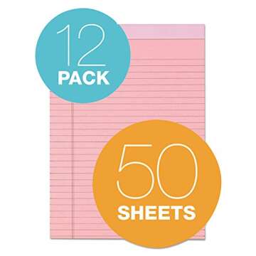 TOPS Prism Writing Pads, 8-1/2" x 11-3/4", Legal Rule, Pink, Perforated, 50 Sheets, 12 Pack (63150)