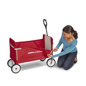 Radio Flyer 3-in-1 EZ Folding Wagon Ride On For Kids, Garden, & Cargo, Red Collapsible Wagon