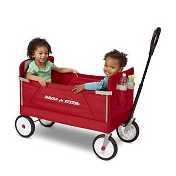 Radio Flyer 3-in-1 EZ Folding Wagon Ride On For Kids, Garden, & Cargo, Red Collapsible Wagon