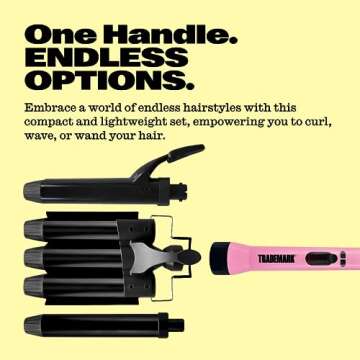 Trademark Beauty Interchangeable Iron Styling Kit - 3 in 1 Curling Iron, Hair Waver, and Curling Wand, Hair Styling Tool, 1.25 Inch Barrels, Mood - Pink/Black