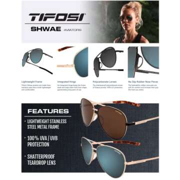 Tifosi Optics Shwae Aviator Sunglasses (Graphite, Smoke Bright Blue)