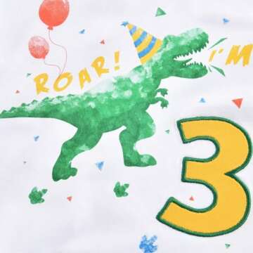 3rd Birthday Boy Shirt Dinosaur Birthday T-Shirt 3 Year Old Toddler Dinosaur Outfit Cotton White Dino Party Shirt Roar I’m 3 Short Sleeve Top Tee