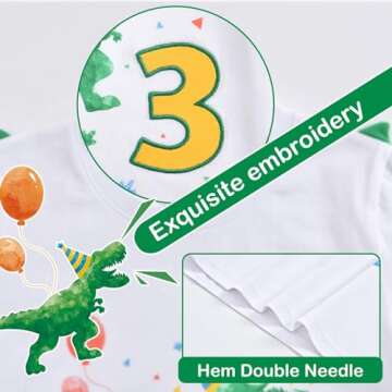 3rd Birthday Boy Shirt Dinosaur Birthday T-Shirt 3 Year Old Toddler Dinosaur Outfit Cotton White Dino Party Shirt Roar I’m 3 Short Sleeve Top Tee