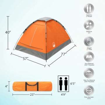 Wakeman Camping Tent with Rain Fly & Carry Bag