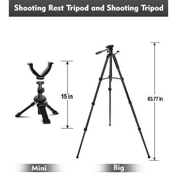 Spotting Scope Tripod, Shooting Tripod and Compact Shooting Stand Rest Hunting V Yoke, with Binoculars Adapter and Removable 360° Rotate Fluid Head, Perfect for Binoculars, Spotting Scope, Shooting