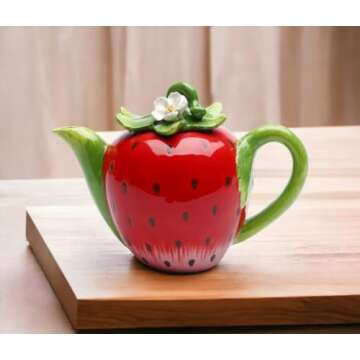 Cosmos Gifts 20833 Fine Ceramic Delicious Red Strawberry Teapot, 5 1/4"H