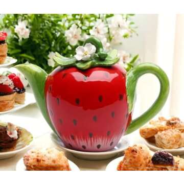 Cosmos Gifts 20833 Fine Ceramic Delicious Red Strawberry Teapot, 5 1/4"H