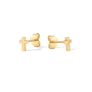 PAVOI 14K Yellow Gold Plated Sterling Silver Posts Cross Stud Earrings for Women | Religious Faith Studs Earrings