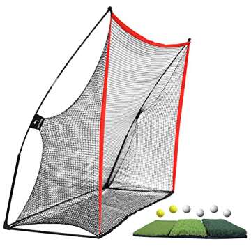 WhiteFang Golf Net Bundle Golf Practice Net 10x7 feet with Golf Chipping Nets Golf Hitting Mat & Golf Balls Packed in Carry Bag for Backyard Driving Indoor Outdoor (3 in 1)