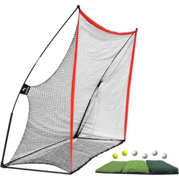 WhiteFang Golf Net Bundle Golf Practice Net 10x7 feet with Golf Chipping Nets Golf Hitting Mat & Golf Balls Packed in Carry Bag for Backyard Driving Indoor Outdoor (3 in 1)