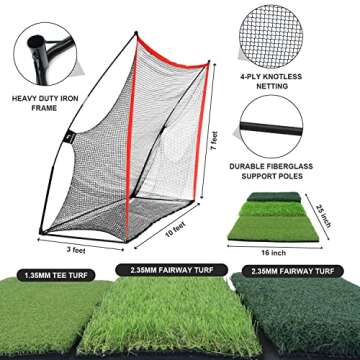 WhiteFang Golf Net Bundle Golf Practice Net 10x7 feet with Golf Chipping Nets Golf Hitting Mat & Golf Balls Packed in Carry Bag for Backyard Driving Indoor Outdoor (3 in 1)