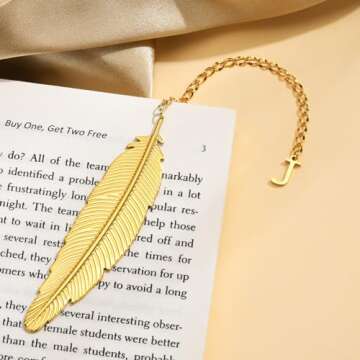 26 Letters Personalized Metal Feather Bookmarks, Birthday Gifts Unique Cute Initial Book Mark Teacher Appreciation Gifts Christmas Stocking Stuffers for Women Readers Book Lovers Friend Coworkers (M)