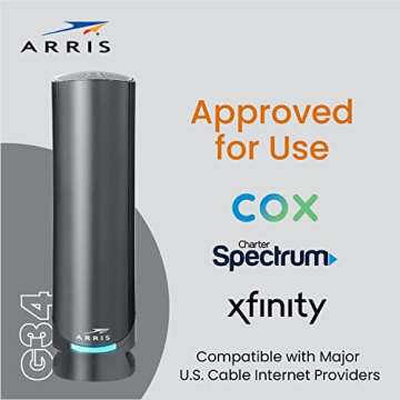 ARRIS DOCSIS 3.1 WiFi 6 Cable Modem & Router, 1Gbps Max Speeds, 4 Ports (Renewed)