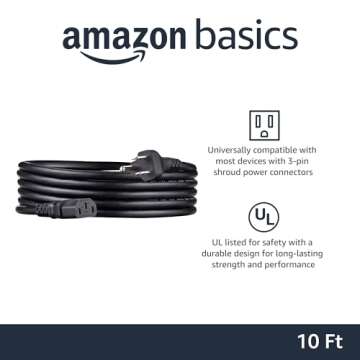 Amazon Basics 10ft AC Power Cord for Monitors & TVs, 18 AWG