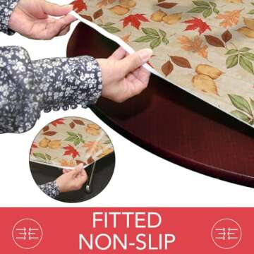 Covers For The Home Deluxe Elastic Edged Flannel Backed Vinyl Fitted Table Cover - All-Over Leaves Pattern - Small Round Oblong Oval - Fits Tables up to 40" - 44" Diameter